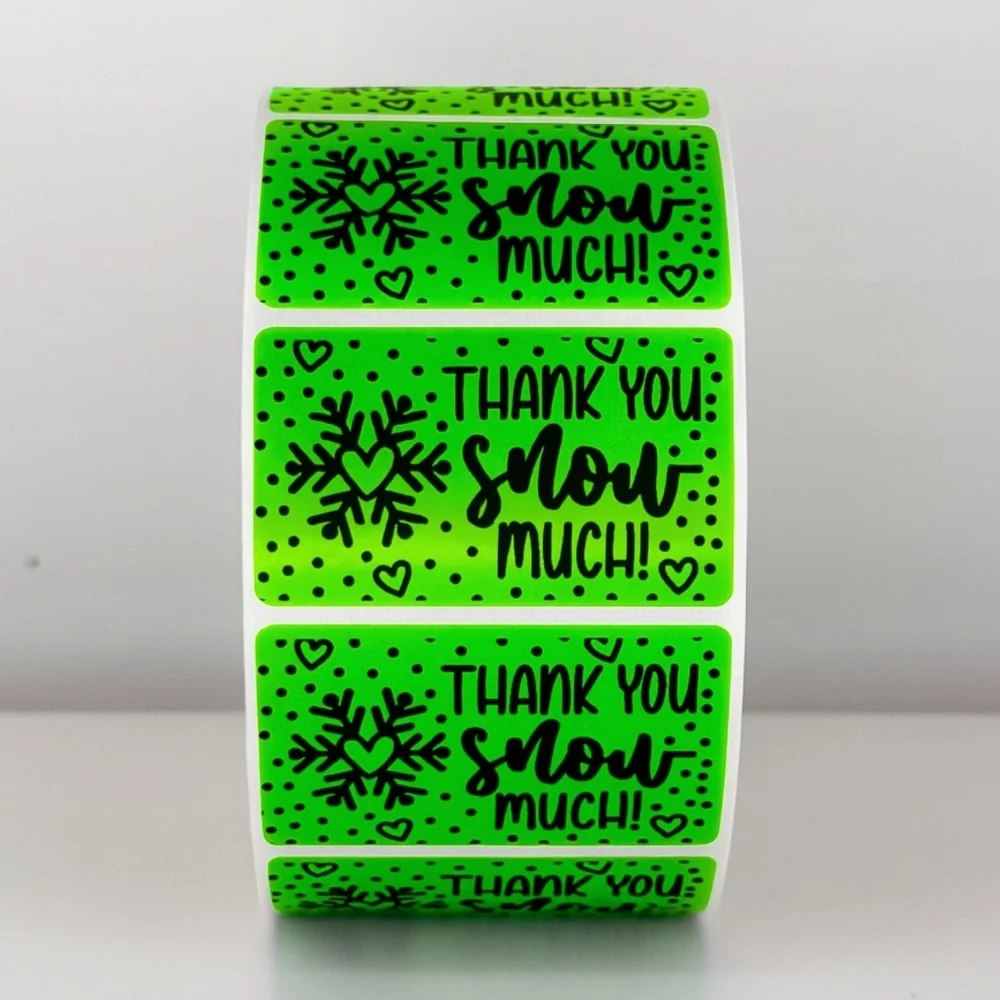 Thank You Snow Much Stickers | Winter Snowflake Labels | Holiday Packaging